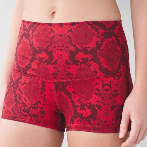 lululemon athletica Pants - Lululemon Red Python Snake Print Yoga Shorts Foldover or High waisted